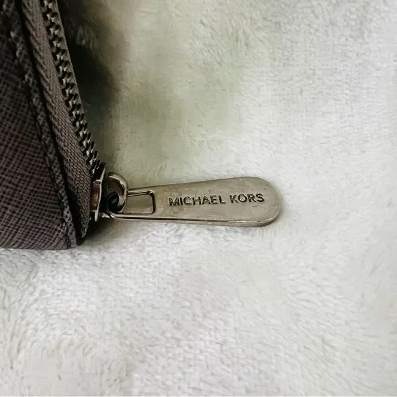 Michael Kors Large Pebbled Leather Continental Wallet Grey Zip Around